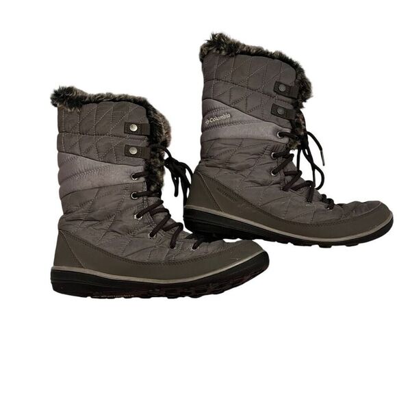 COLUMBIA Women’s Omni Grip Grey Waterproof Fur Lined Tie Up Snow Boot Size 8 - Picture 1 of 7